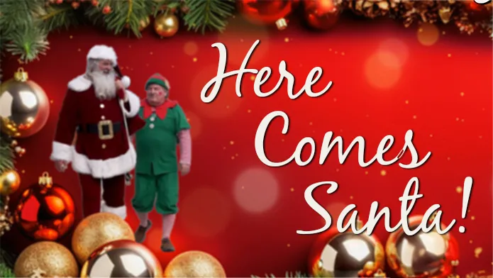 Santa and great elf walking