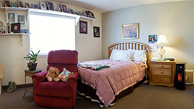 Private memory care resident bedroom