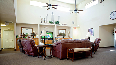Respite care residents enjoy the same quality of living as full-time residents in our spacious living room
