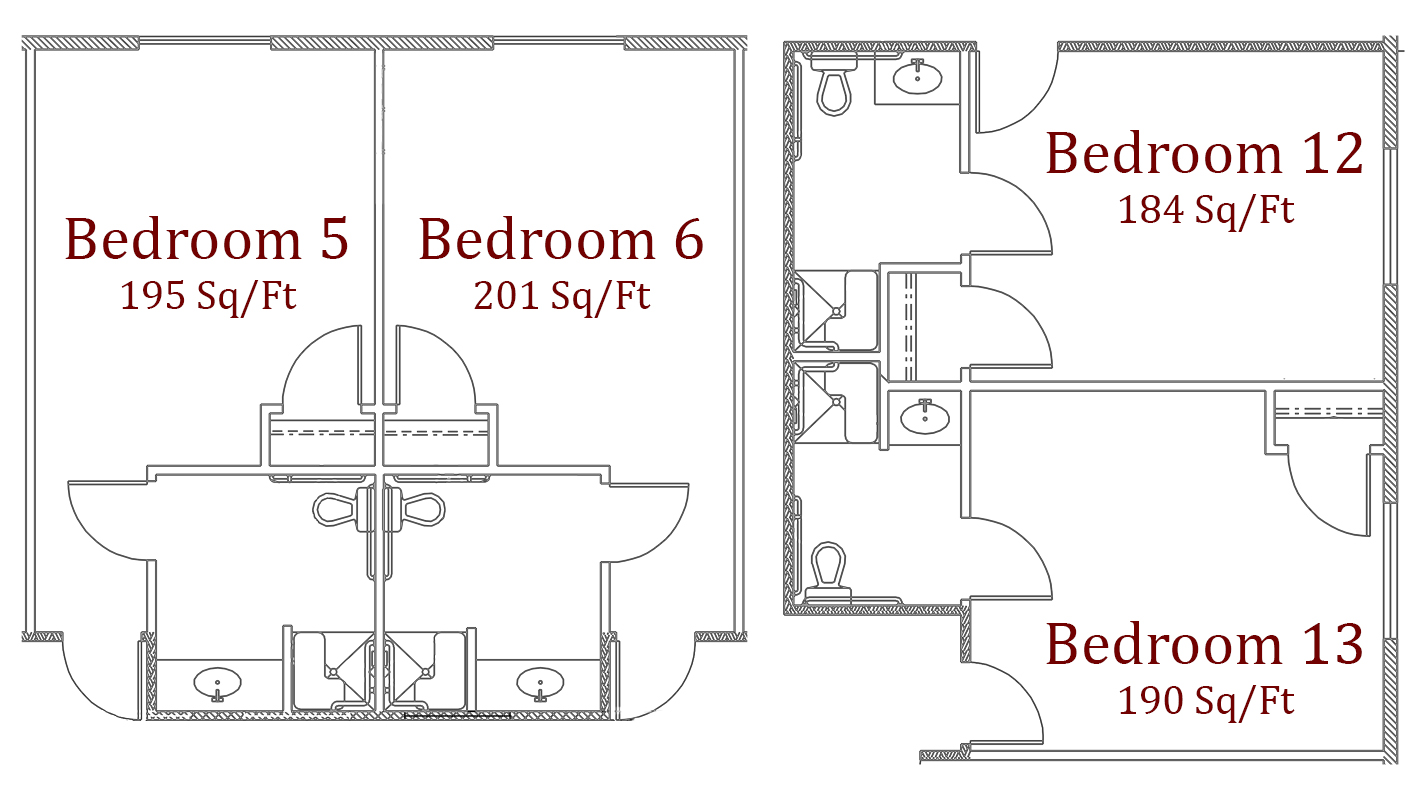 Resident room layouts and square-footage