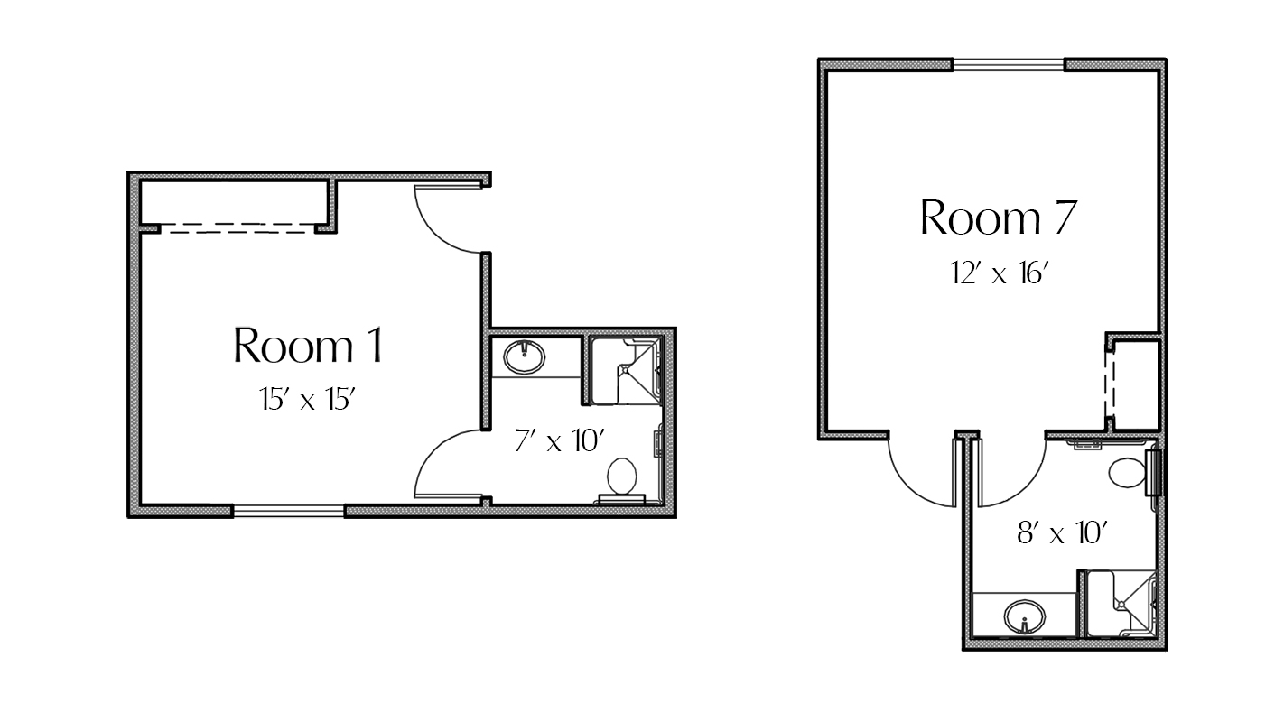 Resident room layouts in the Manzano House