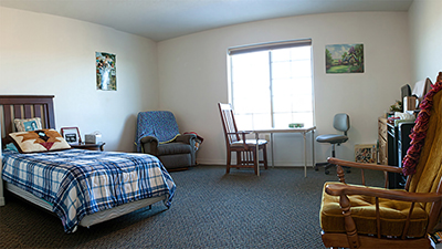 Private bedroom for memory care resident