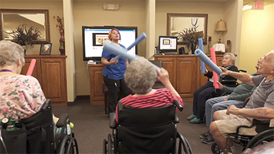 Baloon toss activity with residents