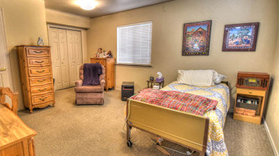 Memory Care resident's decorated private bedroom