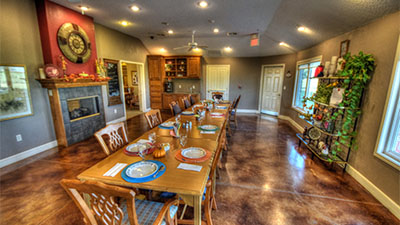Tastefully decorated dining room for Senior residents