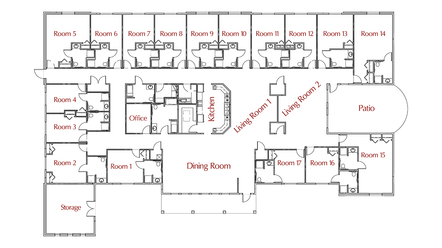 The master floorplan for BeeHive Homes of Gallup