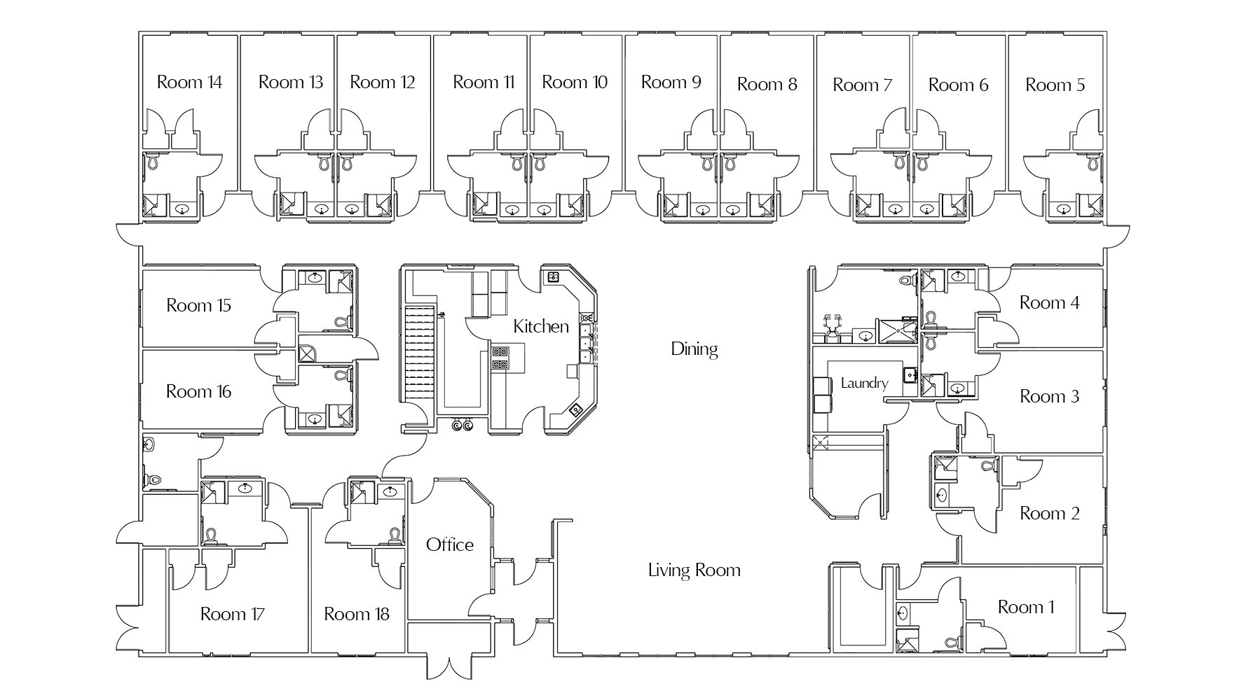 Master floorplan of the Memory Care home at the BeeHive
