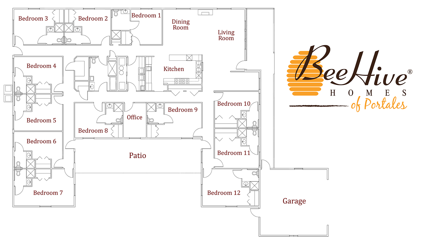 The beautifully designed floorplan of our Portales BeeHive Home