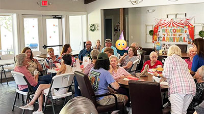 Large family gathering in the dining hall