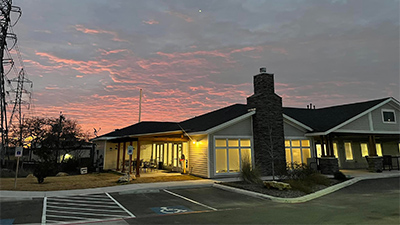 The colorful sunset sky over our BeeHive in San Antonio