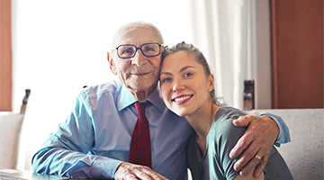 Happy resident with caregiver